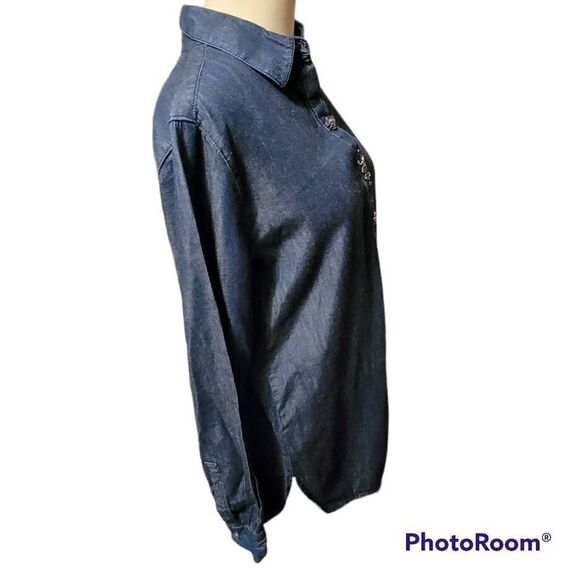LOFT Women's Denim Jeweled Blouse Size Small - Picture 3 of 5